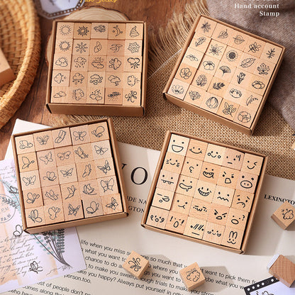 25pcs Weather / Emoji / Plants / Weather Mini Beech Wood Stamp Set