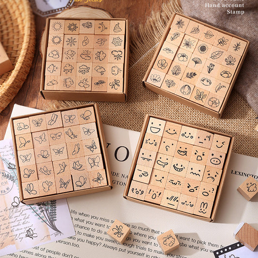 25pcs Weather / Emoji / Plants / Weather Mini Beech Wood Stamp Set
