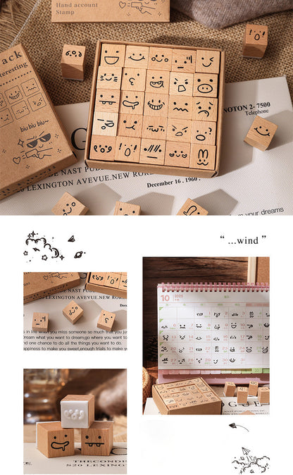 25pcs Weather / Emoji / Plants / Weather Mini Beech Wood Stamp Set
