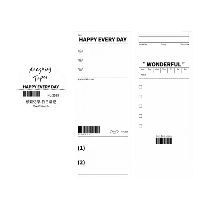 2m×70mm Minimalist Daily Log Writable Washi Tape Masking Tape