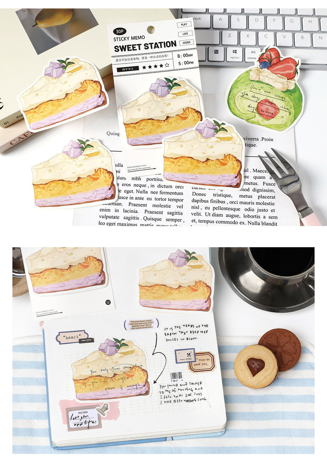 30 Sheets Dessert Sticky Notes Cute Sweet Treat Memo Pad