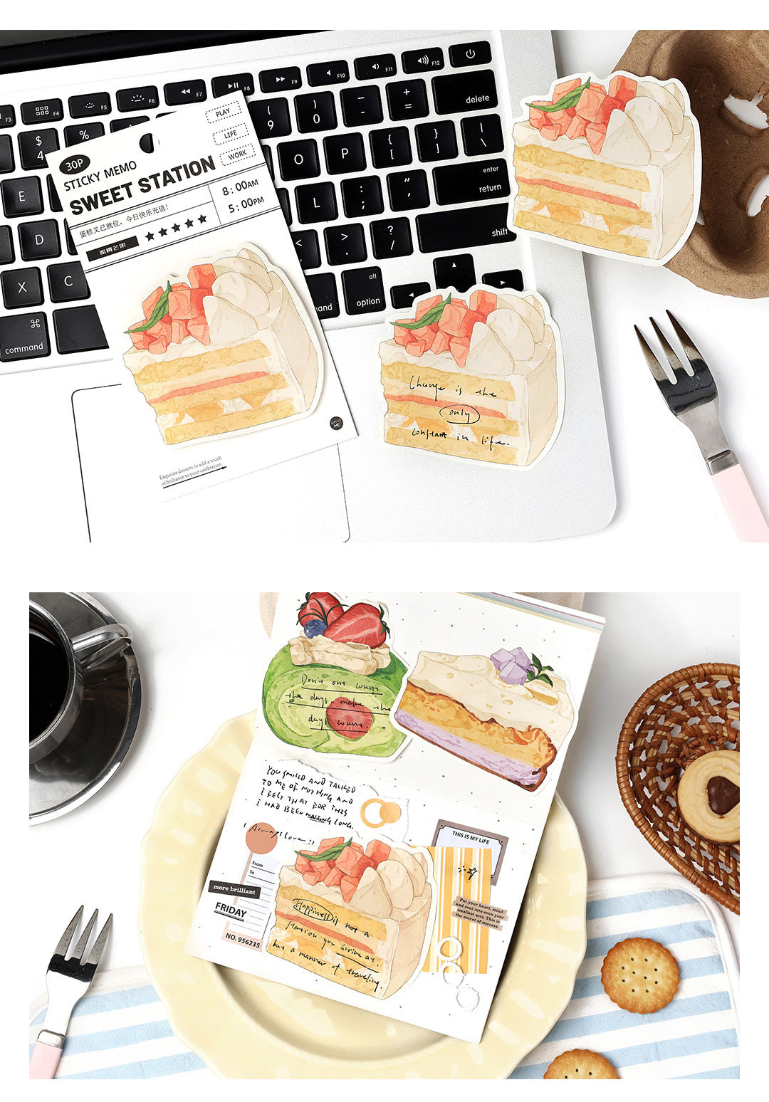 30 Sheets Dessert Sticky Notes Cute Sweet Treat Memo Pad
