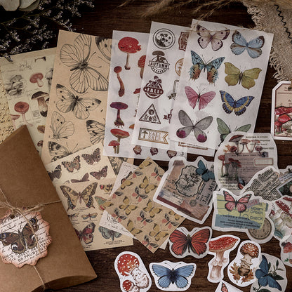 30pcs Mushroom Butterfly Flower Moon Phase Newspaper DIY Stickers