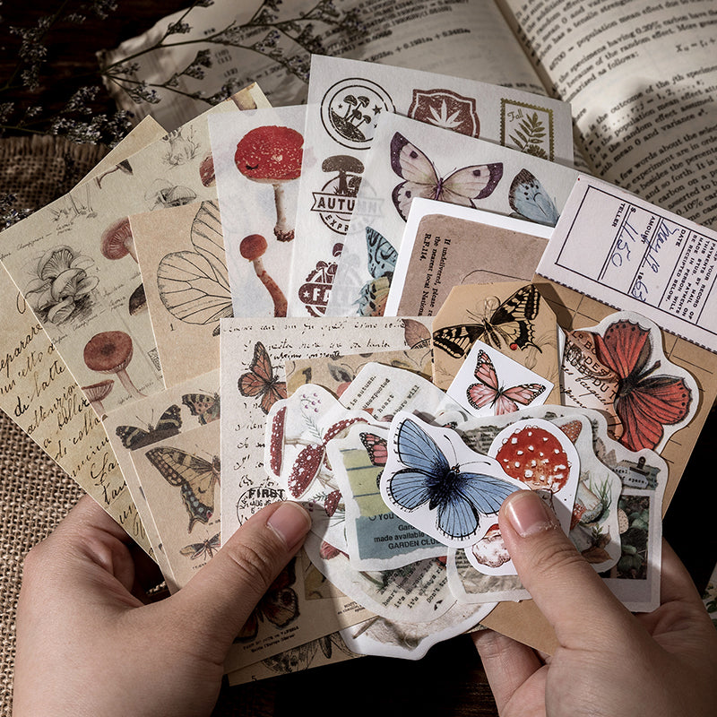 30pcs Mushroom Butterfly Flower Moon Phase Newspaper DIY Stickers