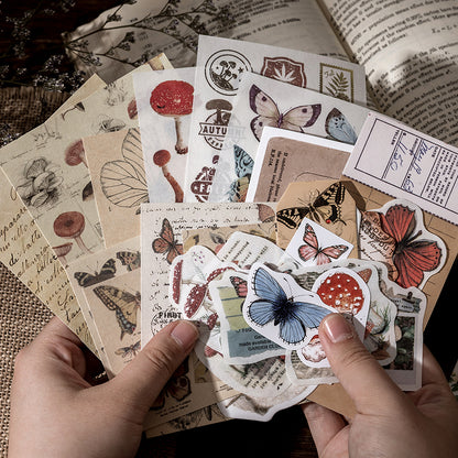 30pcs Mushroom Butterfly Flower Moon Phase Newspaper DIY Stickers