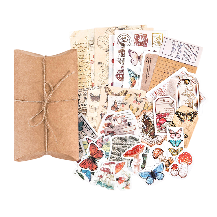 30pcs Mushroom Butterfly Flower Moon Phase Newspaper DIY Stickers