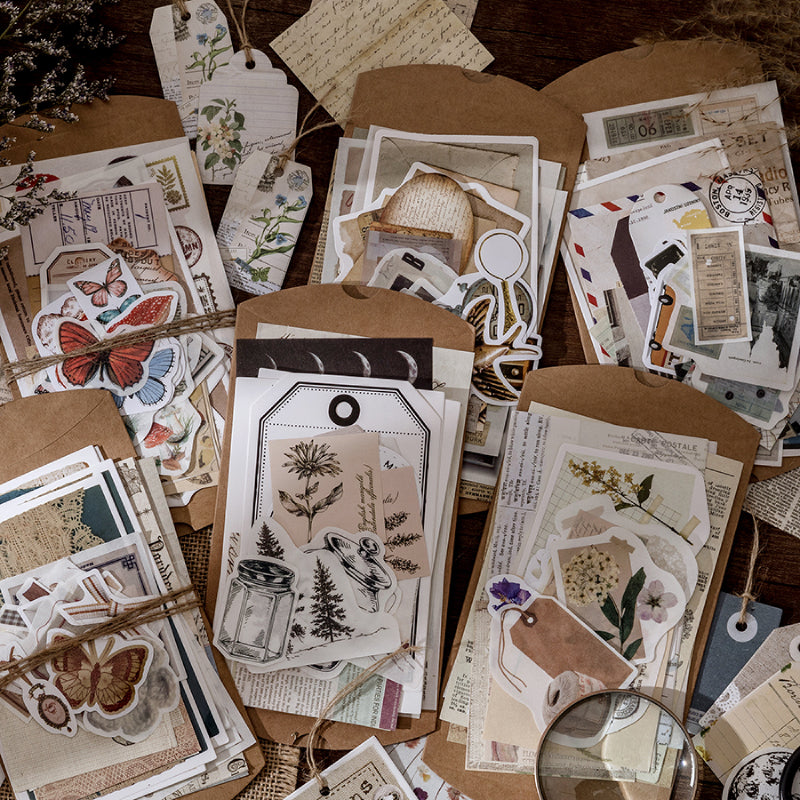 30pcs Mushroom Butterfly Flower Moon Phase Newspaper DIY Stickers