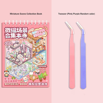 45pcs 3D Miniature Scene Collection Book Cartoon Landscaping DIY Stickers with Tweezer