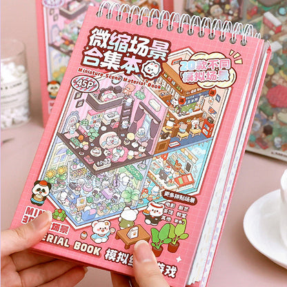 45pcs 3D Miniature Scene Collection Book Cartoon Landscaping DIY Stickers with Tweezer
