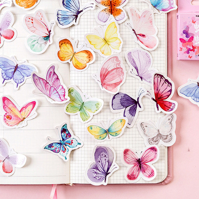 46pcs Fluttering Butterfly Boxed Decoration Stickers Scrapbook Ephemera & Envelope Sealing Stickers