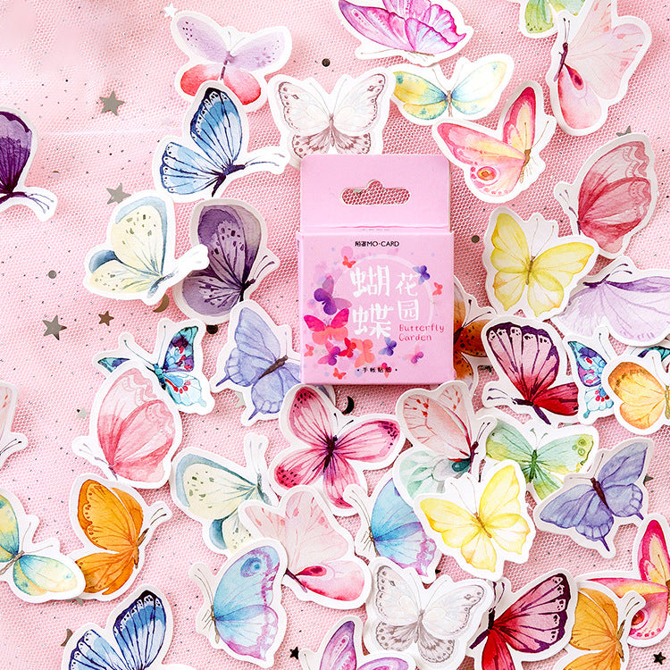 46pcs Fluttering Butterfly Boxed Decoration Stickers Scrapbook Ephemera & Envelope Sealing Stickers