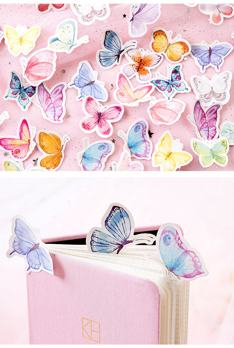 46pcs Fluttering Butterfly Boxed Decoration Stickers Scrapbook Ephemera & Envelope Sealing Stickers