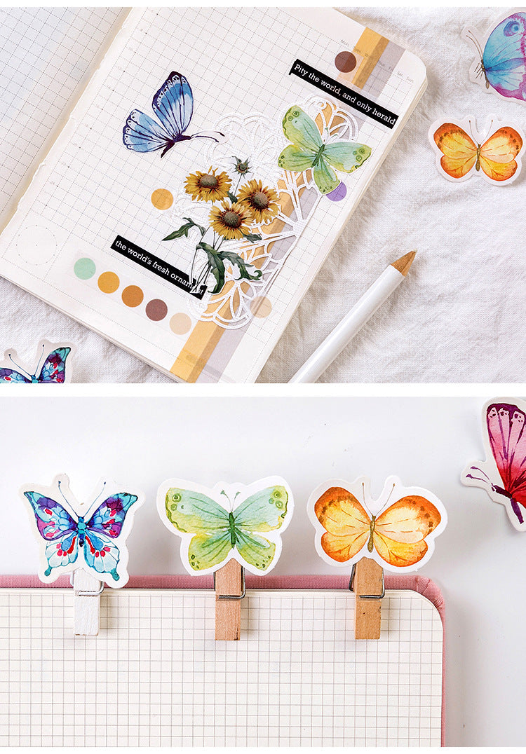 46pcs Fluttering Butterfly Boxed Decoration Stickers Scrapbook Ephemera & Envelope Sealing Stickers