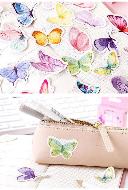 46pcs Fluttering Butterfly Boxed Decoration Stickers Scrapbook Ephemera & Envelope Sealing Stickers