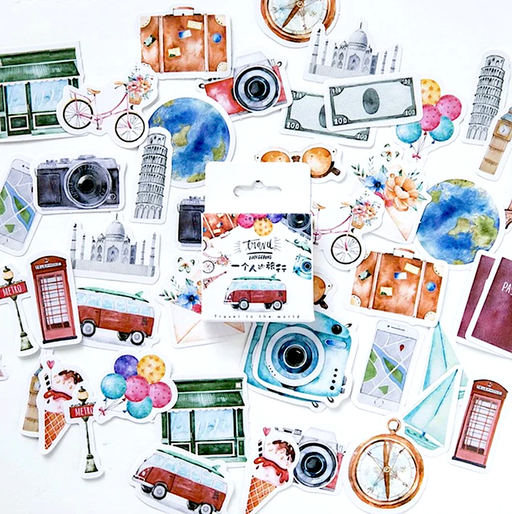 46pcs Travel The World DIY Decorative Journal Envelope Seals Scrapbook Stickers