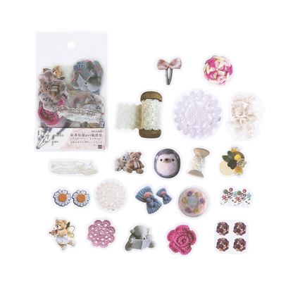 40pcs Botanical Leaves Flower Mushroom Ribbon DIY Decorative PET Stickers