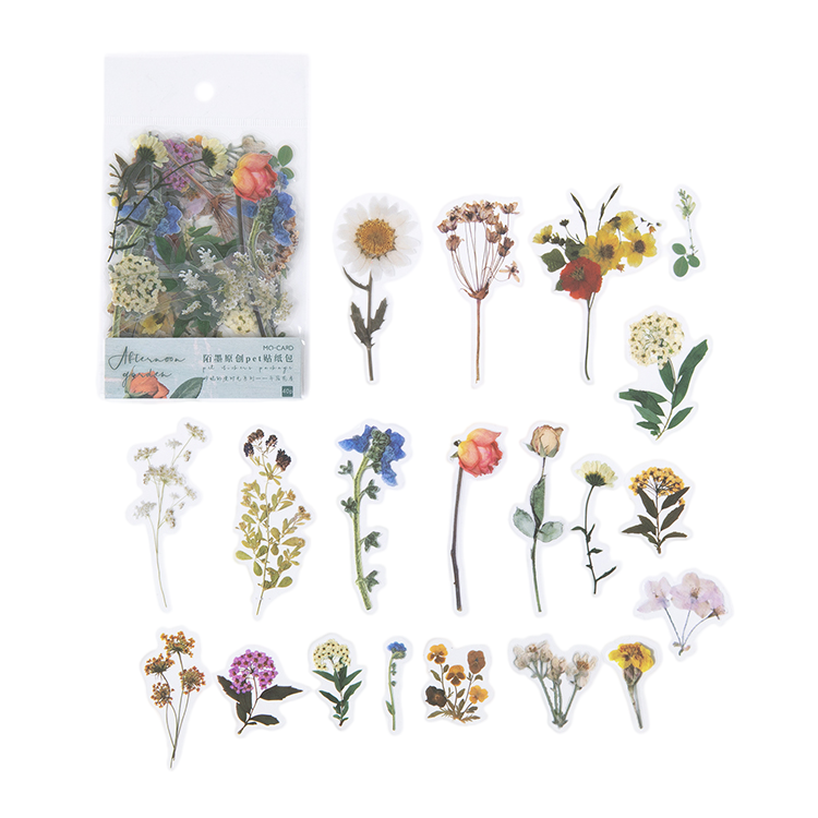 40pcs Botanical Leaves Flower Mushroom Ribbon DIY Decorative PET Stickers