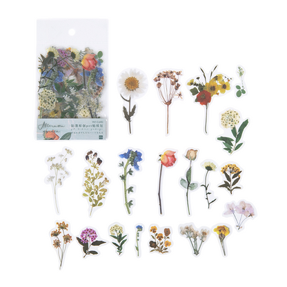 40pcs Botanical Leaves Flower Mushroom Ribbon DIY Decorative PET Stickers