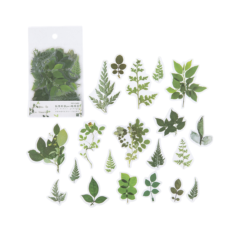 40pcs Botanical Leaves Flower Mushroom Ribbon DIY Decorative PET Stickers