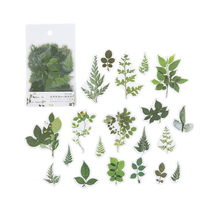 40pcs Botanical Leaves Flower Mushroom Ribbon DIY Decorative PET Stickers