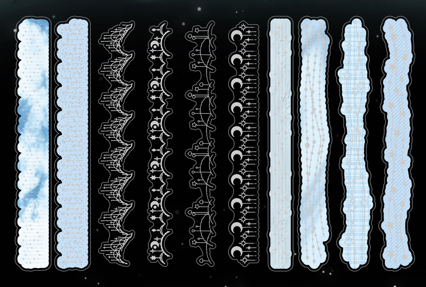 20pcs Laser Silver Stamping Starlight Long Strip Waterproof PET Stickers