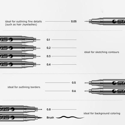 9pcs Professional Micro-Nib Fineliner Drawing Pens