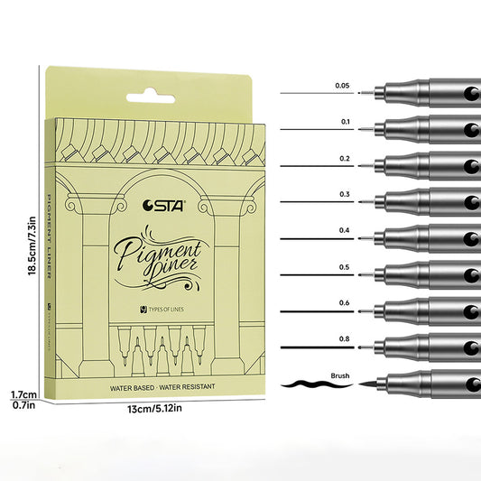 9pcs Professional Micro-Nib Fineliner Drawing Pens