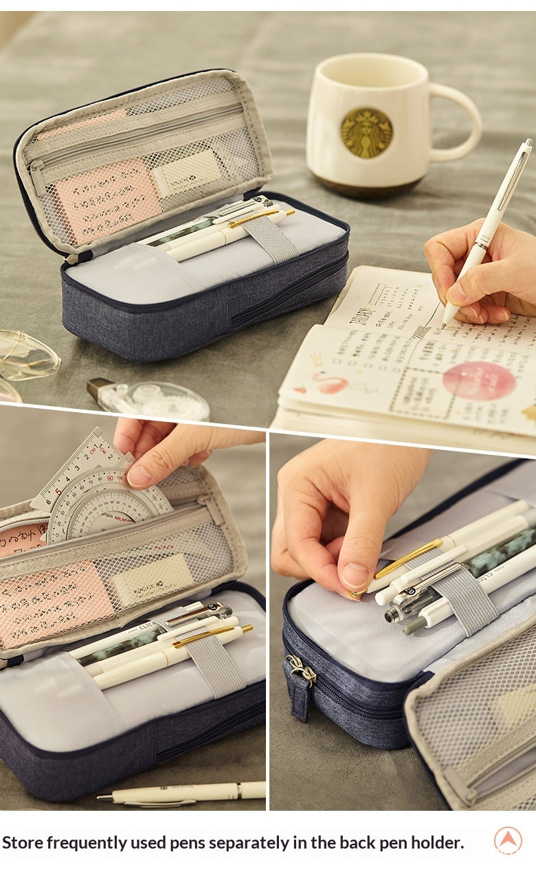 Folding Double Layer Multifunctional 2-in-1 Desk Stand & Large Pencil Case Organizer