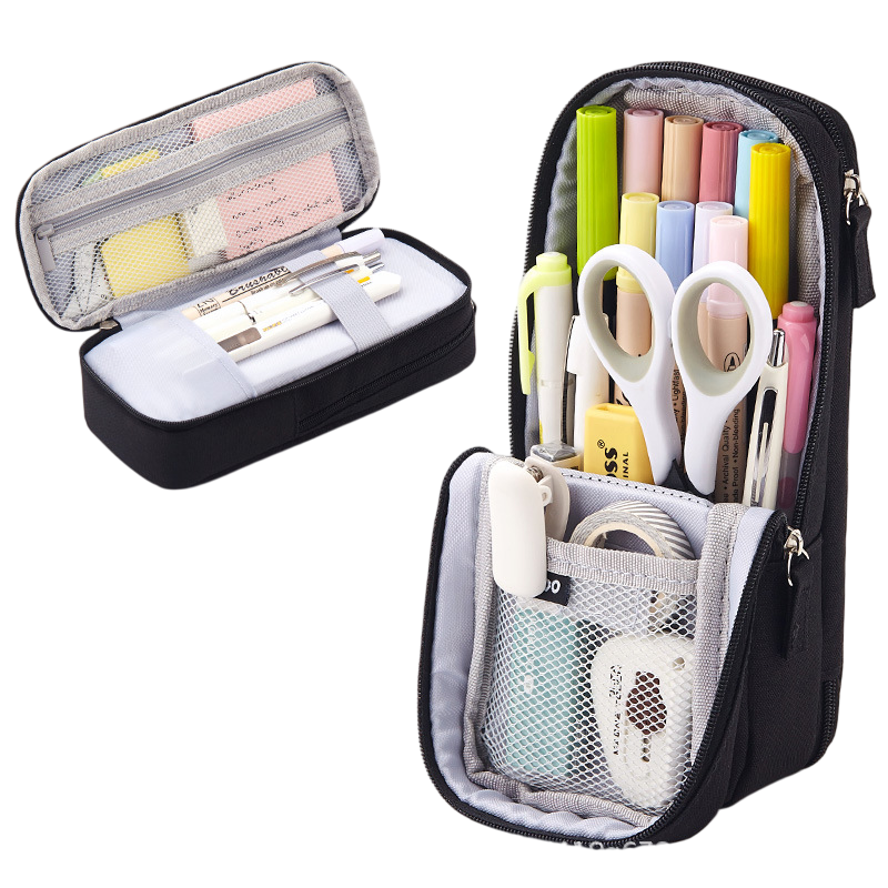 Folding Double Layer Multifunctional 2-in-1 Desk Stand & Large Pencil Case Organizer