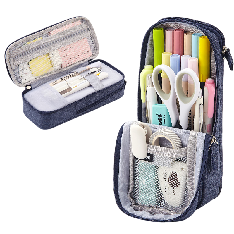 Folding Double Layer Multifunctional 2-in-1 Desk Stand & Large Pencil Case Organizer