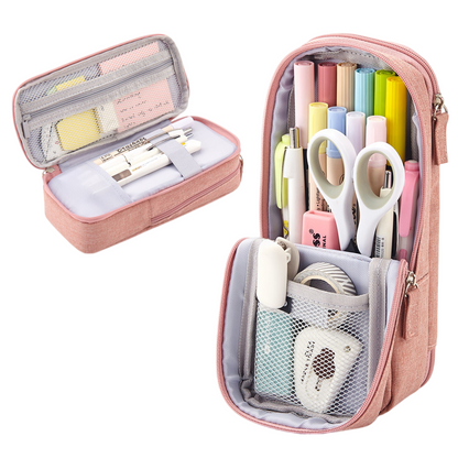 Folding Double Layer Multifunctional 2-in-1 Desk Stand & Large Pencil Case Organizer