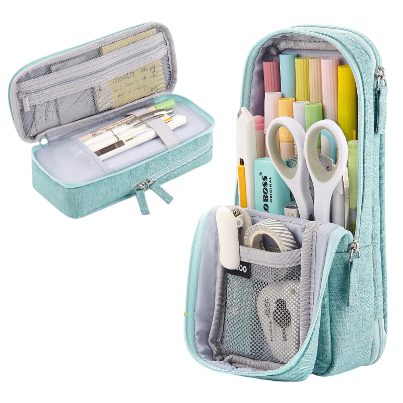 Folding Double Layer Multifunctional 2-in-1 Desk Stand & Large Pencil Case Organizer