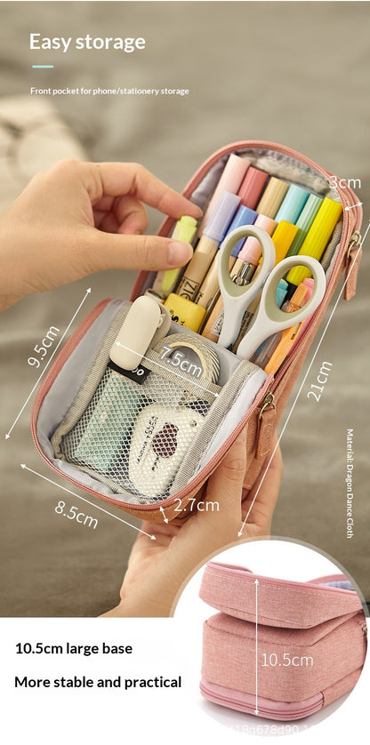 Folding Double Layer Multifunctional 2-in-1 Desk Stand & Large Pencil Case Organizer