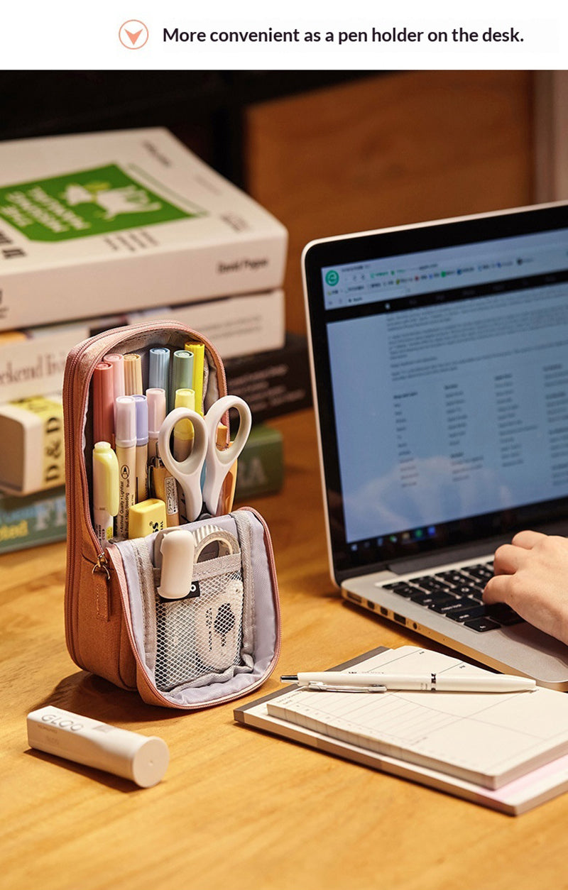 Folding Double Layer Multifunctional 2-in-1 Desk Stand & Large Pencil Case Organizer