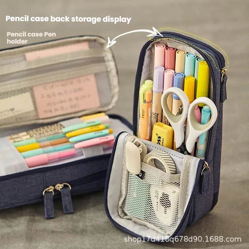 Folding Double Layer Multifunctional 2-in-1 Desk Stand & Large Pencil Case Organizer