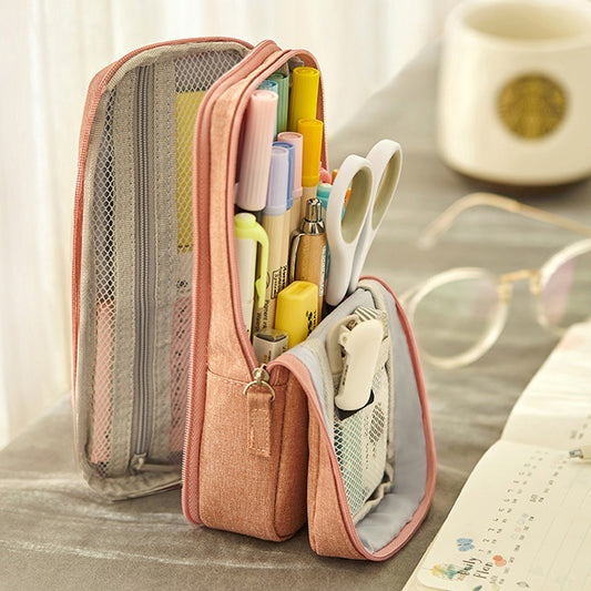 Folding Double Layer Multifunctional 2-in-1 Desk Stand & Large Pencil Case Organizer
