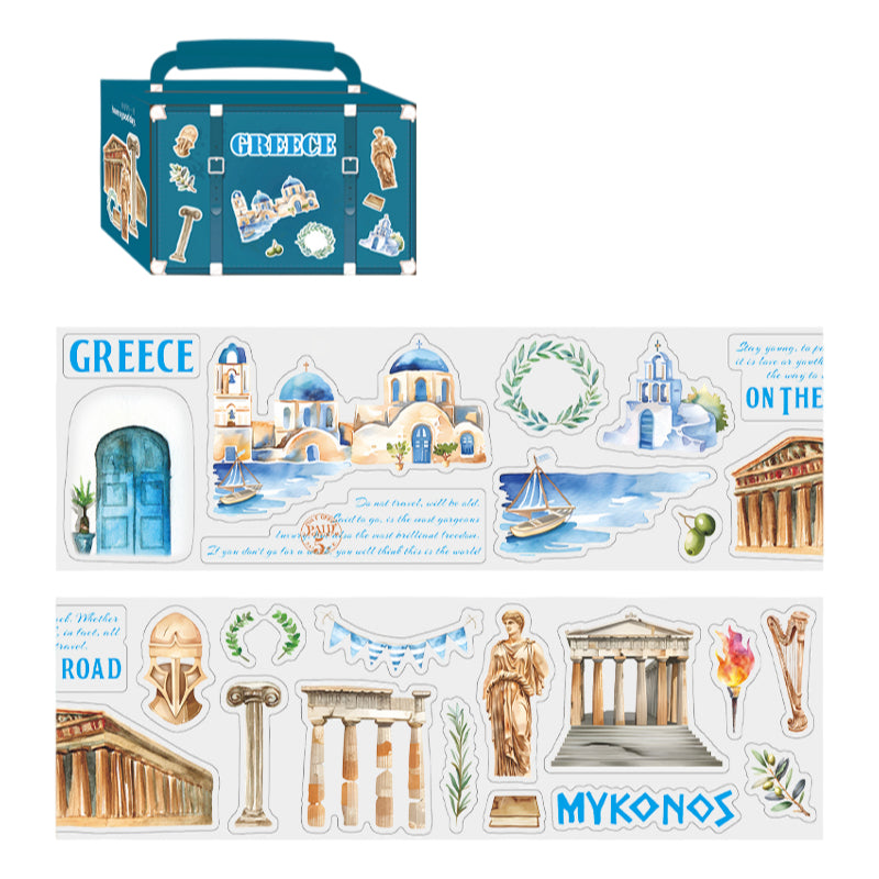 Hand-Drawn Style City Travel Waterproof PET Washi Tape