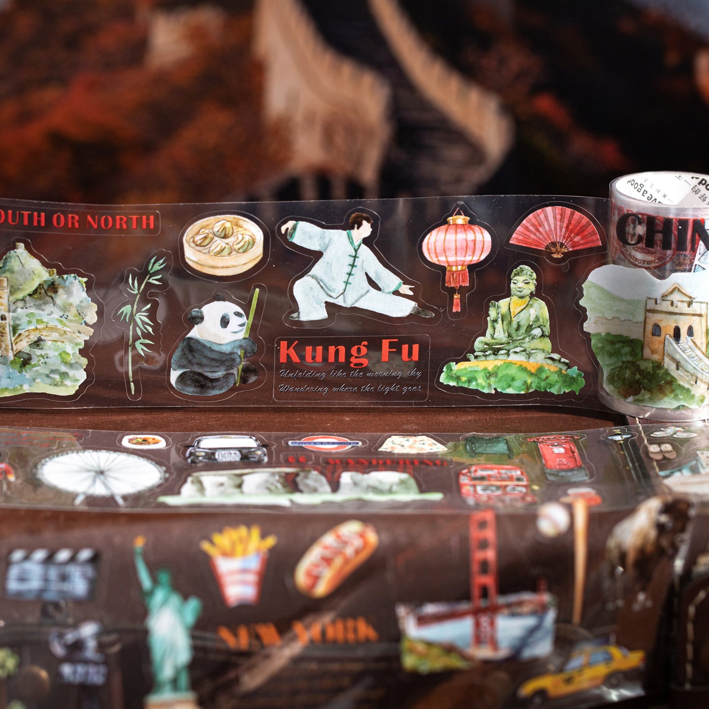 Hand-Drawn Style City Travel Waterproof PET Washi Tape
