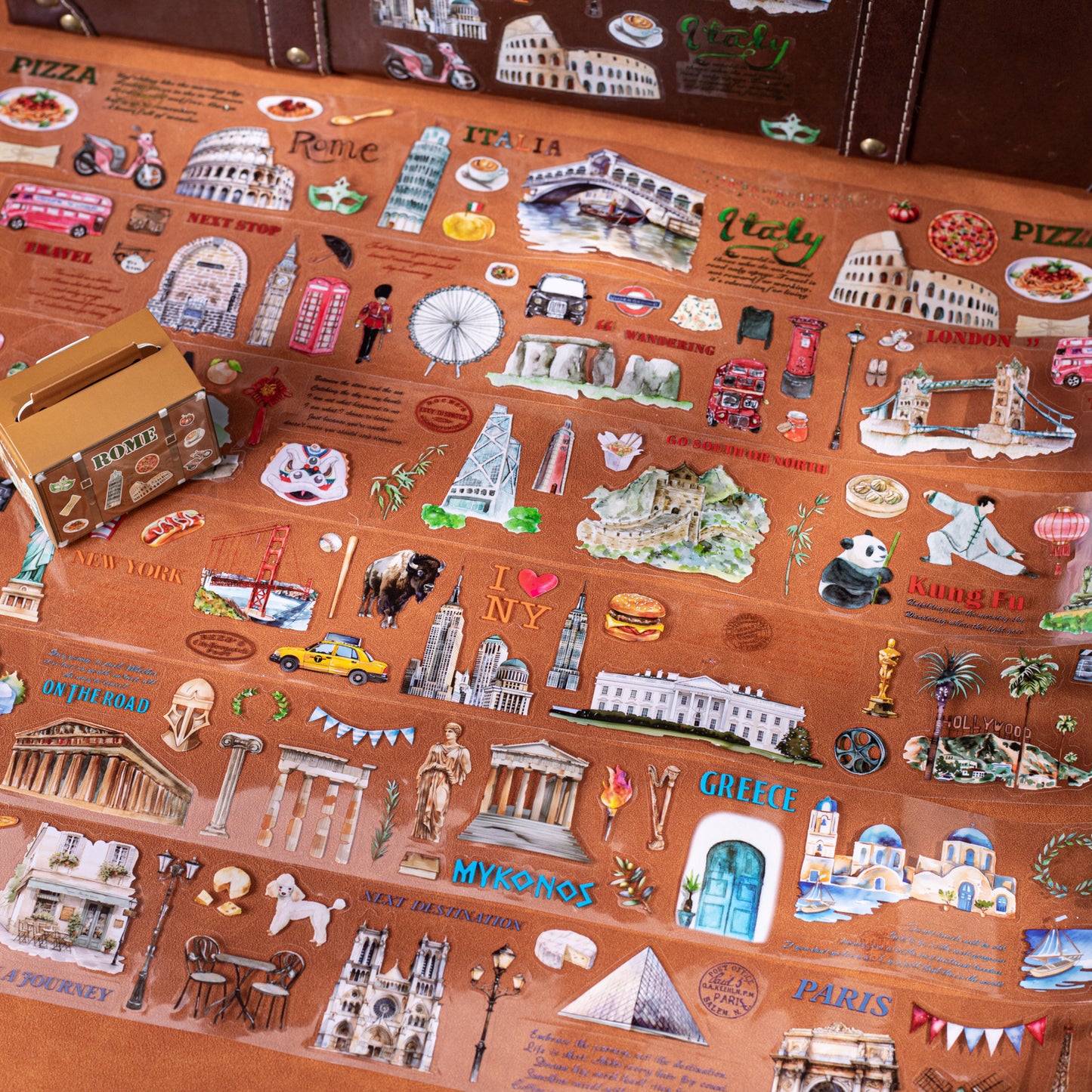 Hand-Drawn Style City Travel Waterproof PET Washi Tape