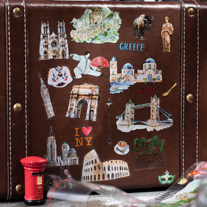 Hand-Drawn Style City Travel Waterproof PET Washi Tape