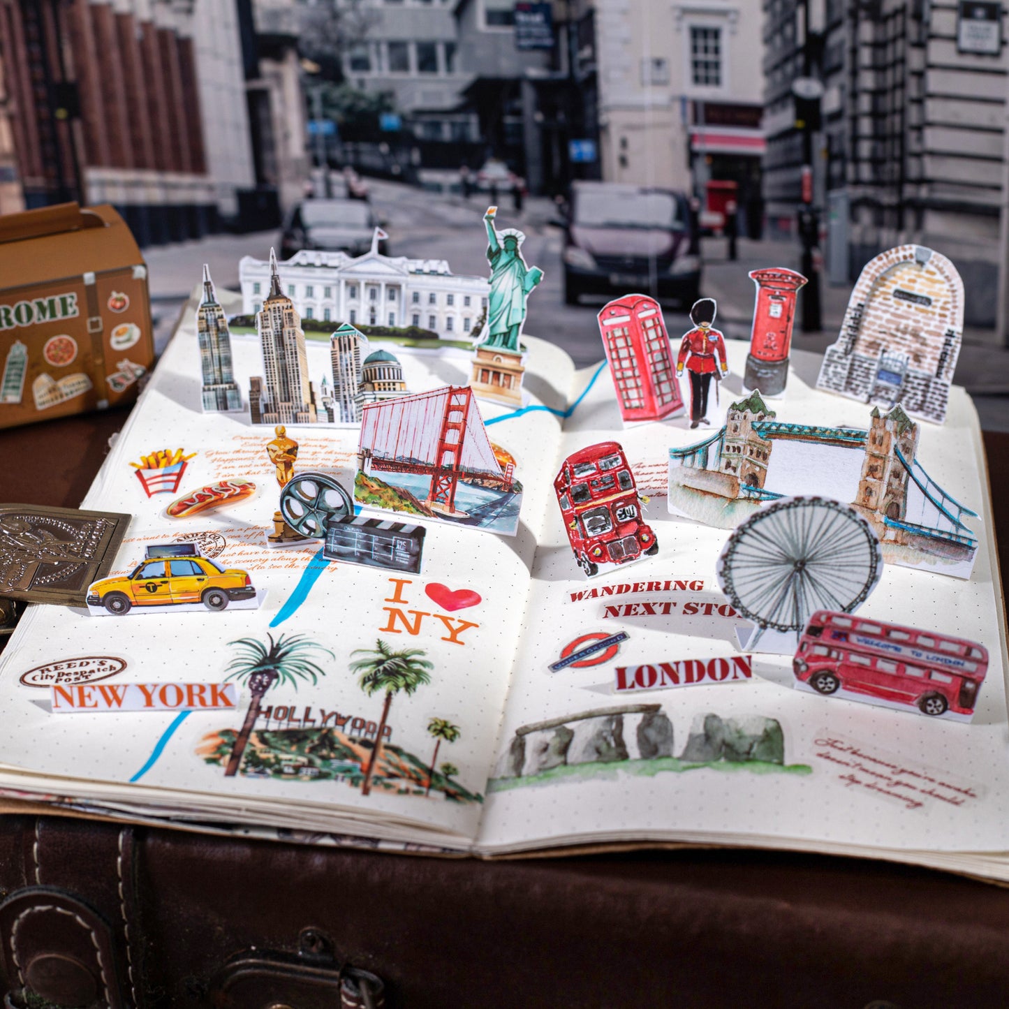 Hand-Drawn Style City Travel Waterproof PET Washi Tape
