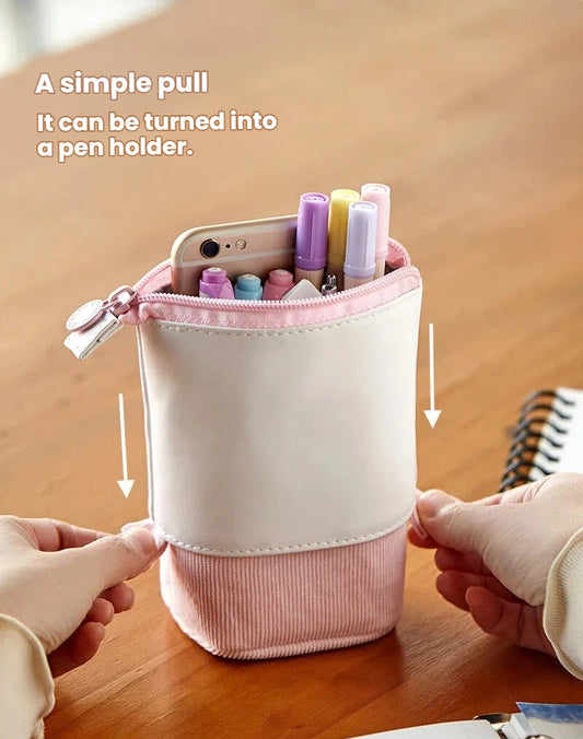 Korean Style Contrast Color Pop-Up Corduroy Pencil Case & Pen Holder Makeup Pouch
