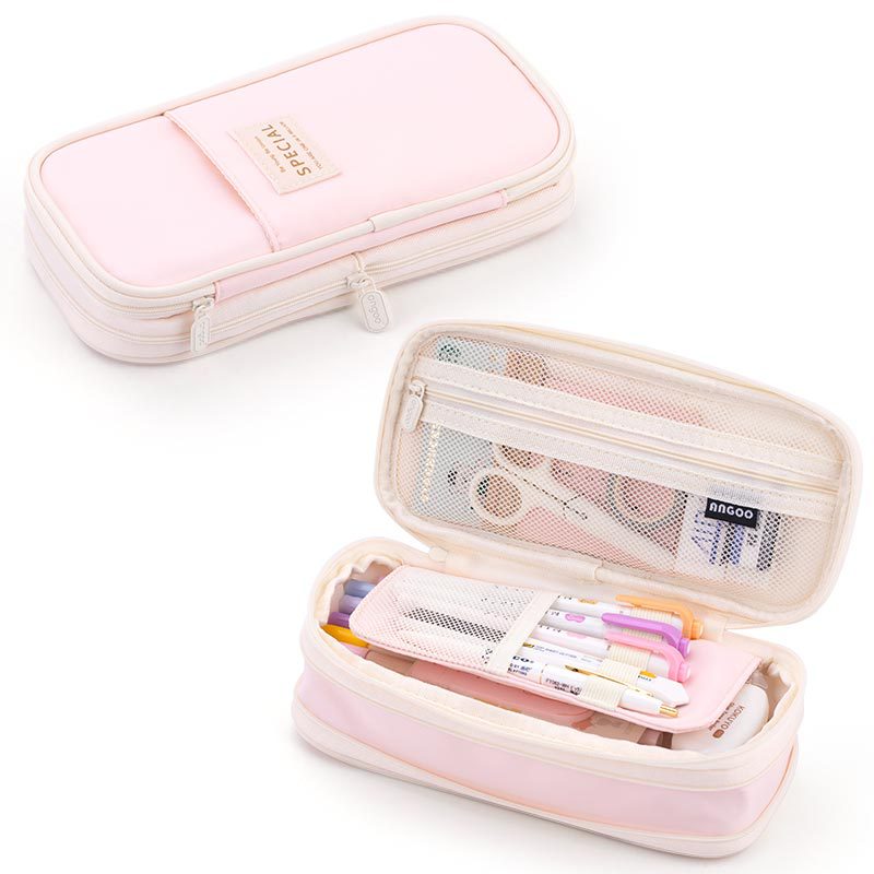 Large Capacity Macaron Color Canvas Pencil Pen Case Pen Holder Organizer