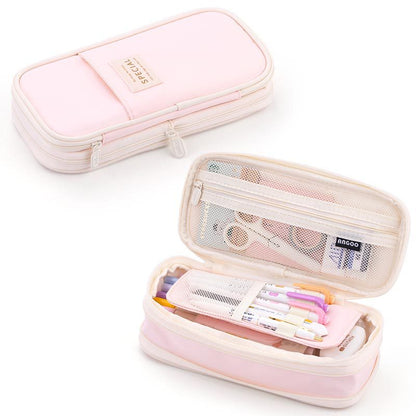 Large Capacity Macaron Color Canvas Pencil Pen Case Pen Holder Organizer