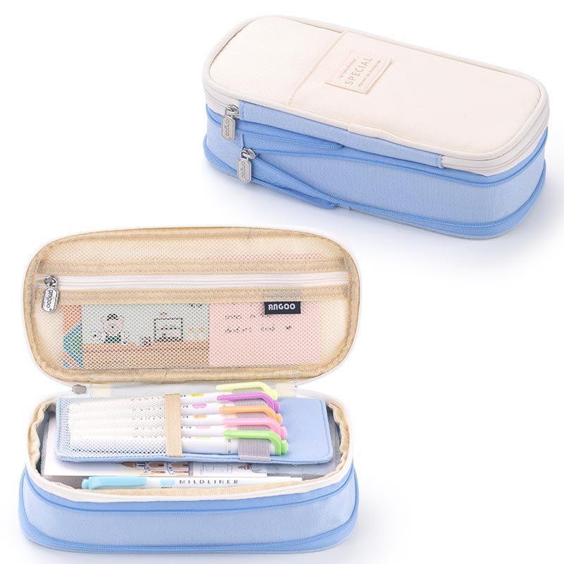 Large Capacity Macaron Color Canvas Pencil Pen Case Pen Holder Organizer