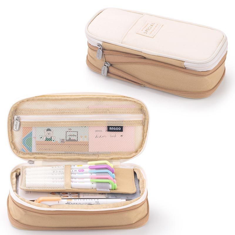 Large Capacity Macaron Color Canvas Pencil Pen Case Pen Holder Organizer