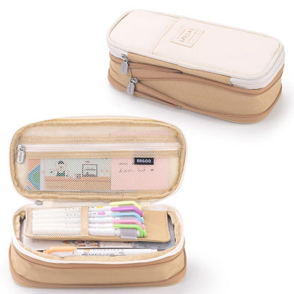 Large Capacity Macaron Color Canvas Pencil Pen Case Pen Holder Organizer