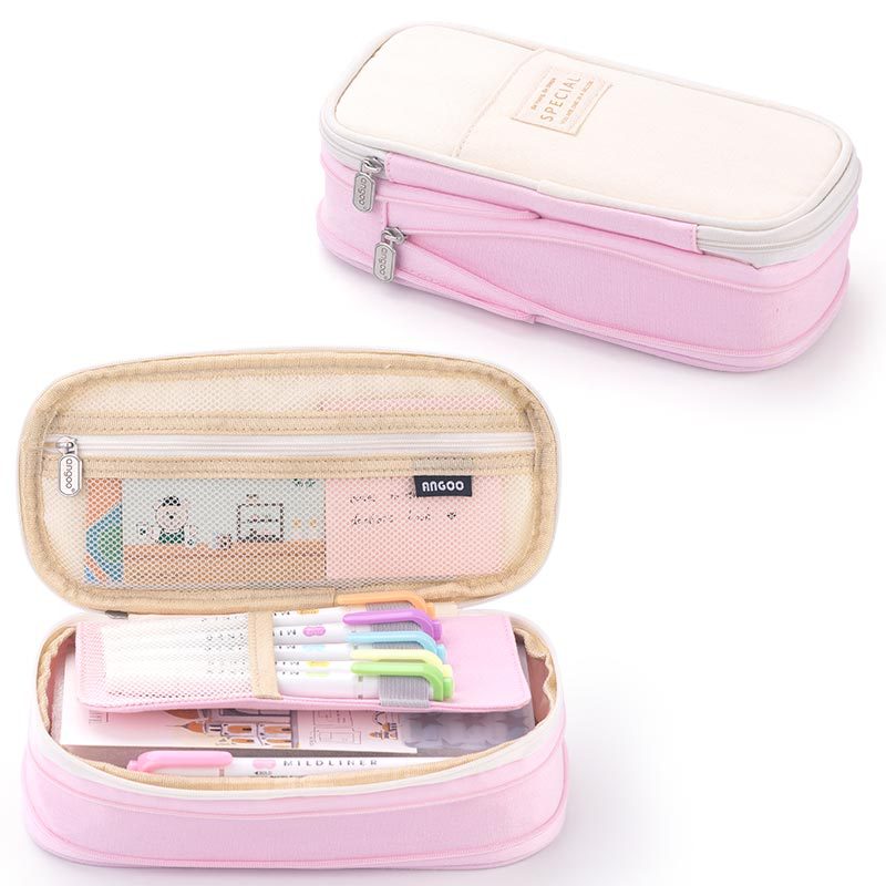 Large Capacity Macaron Color Canvas Pencil Pen Case Pen Holder Organizer