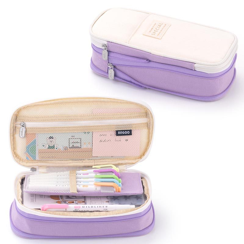 Large Capacity Macaron Color Canvas Pencil Pen Case Pen Holder Organizer