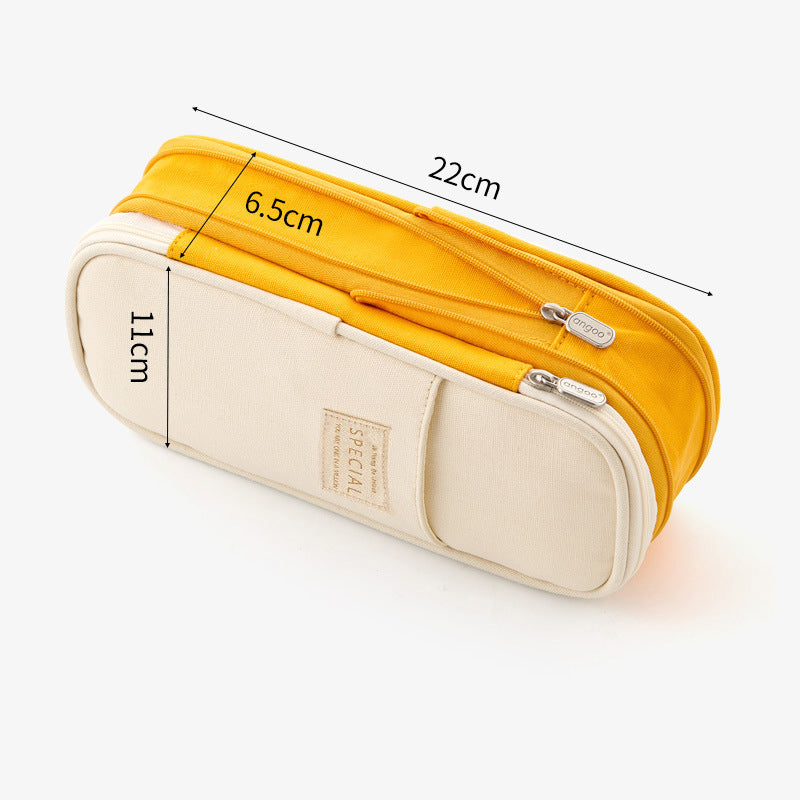 Large Capacity Macaron Color Canvas Pencil Pen Case Pen Holder Organizer
